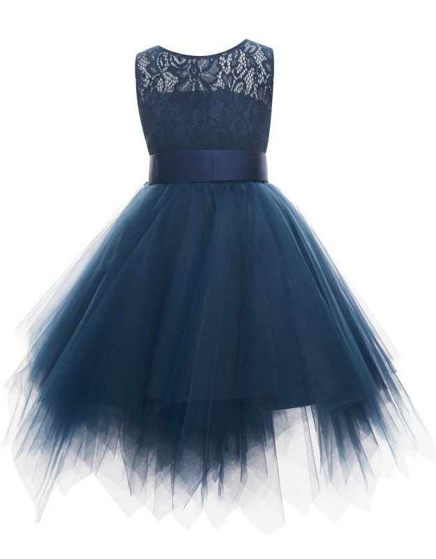 Navy Blue Lace Tutu Flower Girl Dress