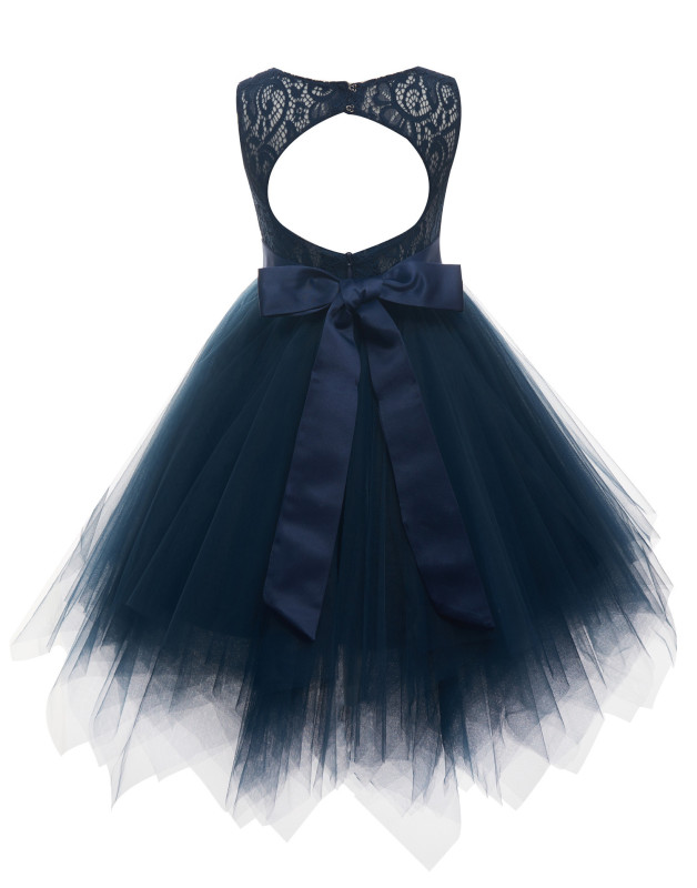 Navy Blue Lace Tutu Flower Girl Dress