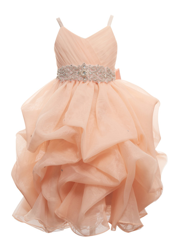 Peach Organza Long Flower Girl Dress