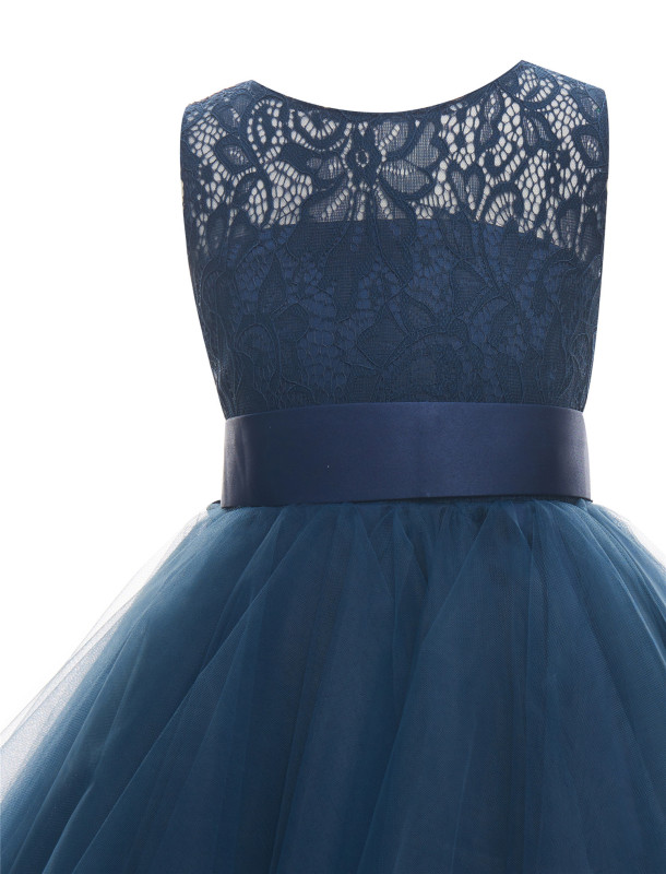 Navy Blue Lace Tutu Flower Girl Dress