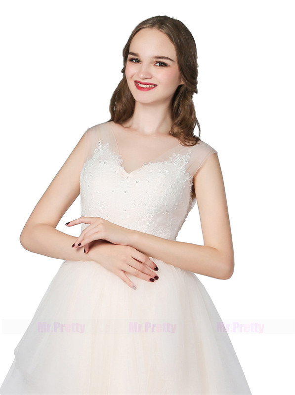 Light Champagne Lace Tulle V  Neck Wedding Top