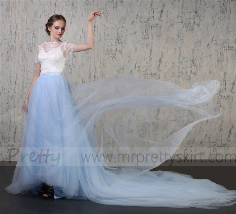Light Blue Tulle Wedding Skirt Bridal Skirt
