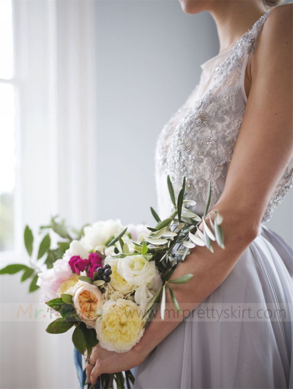 Lavender Lace Beads Women Beaded Wedding Top