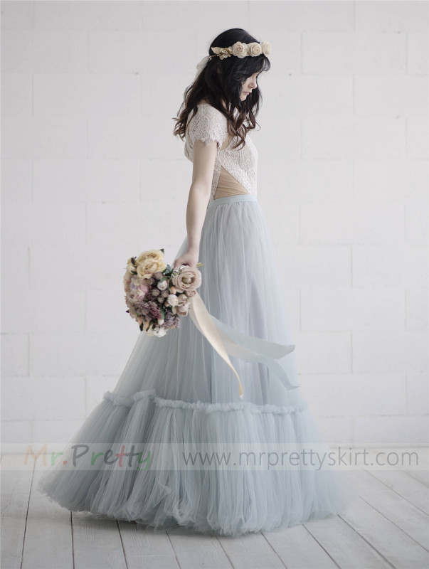 Dusty Blue Long Tulle Wedding Skirt Party Skirt