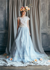 Light Blue Chiffon Skirt 2 Pieces Wedding Dress