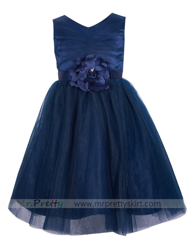 Navy Blue Tulle Flower Girl Dress