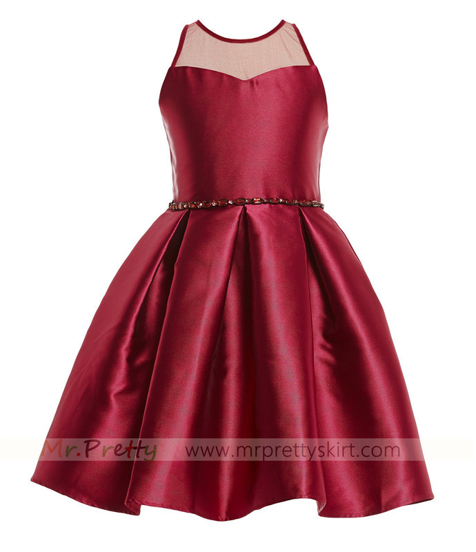 Burgundy Satin Flower Girls Dress