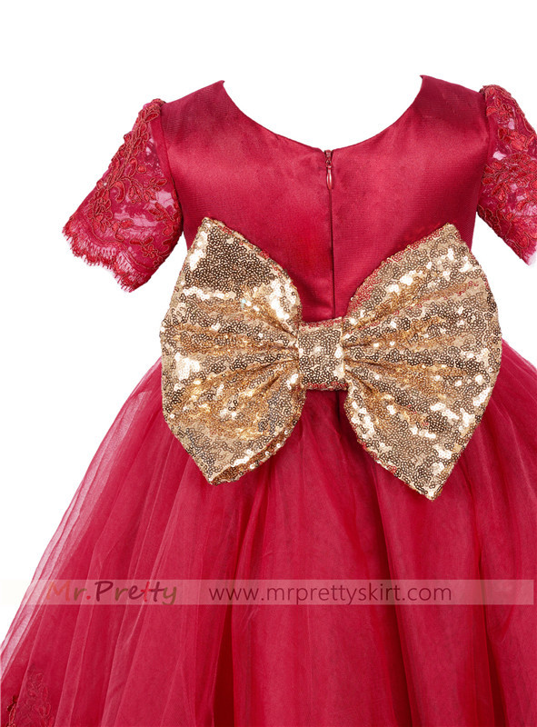 Burgundy Lace Tulle Flower Girl Dress