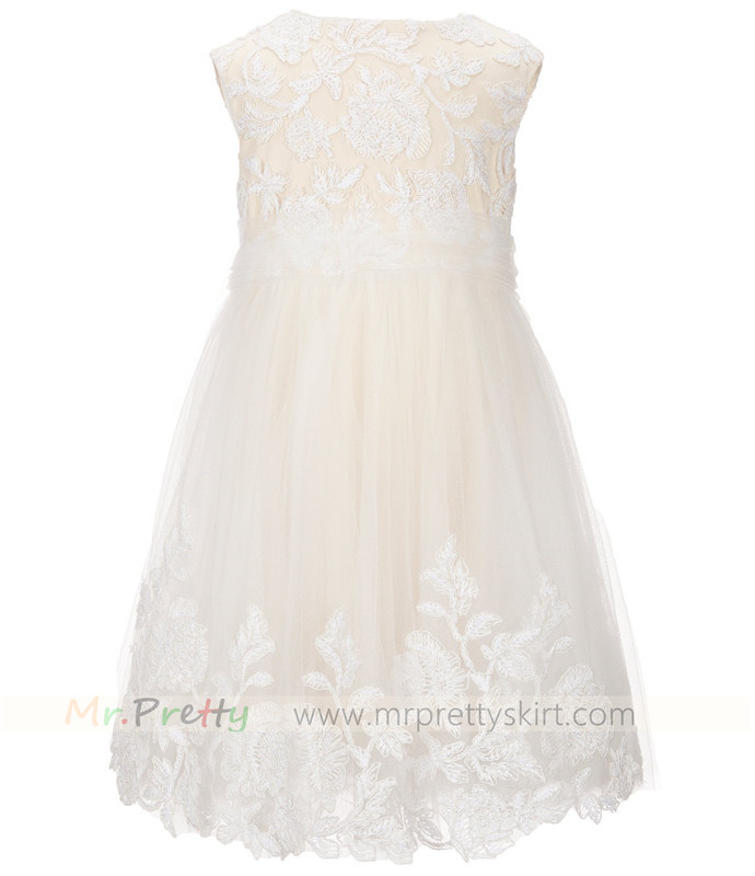 Champagne Lace Tulle Flower Girl Dress