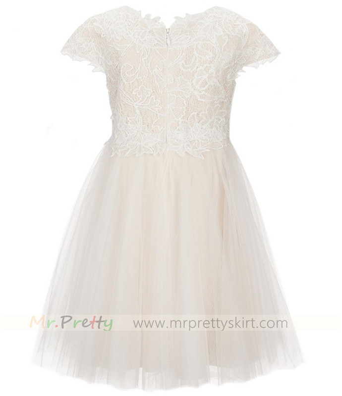 Light Champagne Tulle Flower Girls Dress