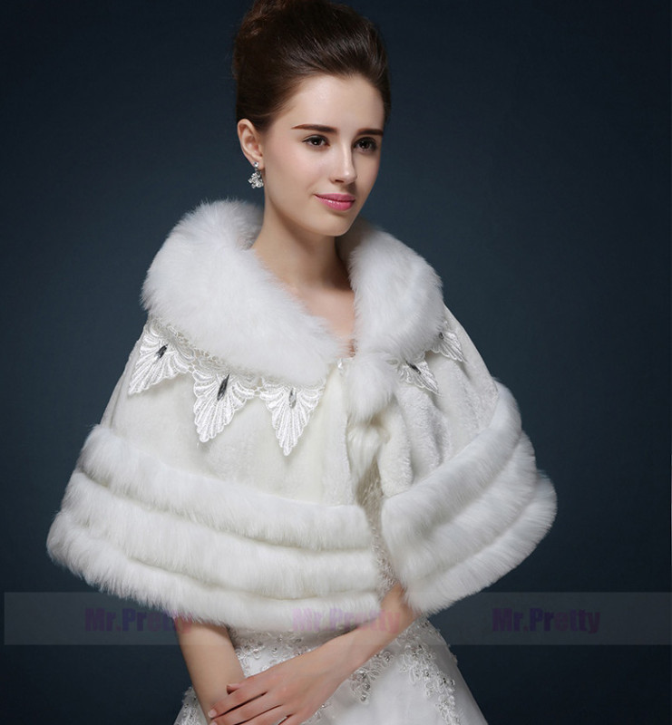 Ivory Beaded Fur Wedding Top Hairy Shawl