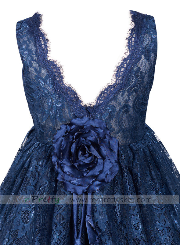 Navy Blue Lace Flower Girls Dress