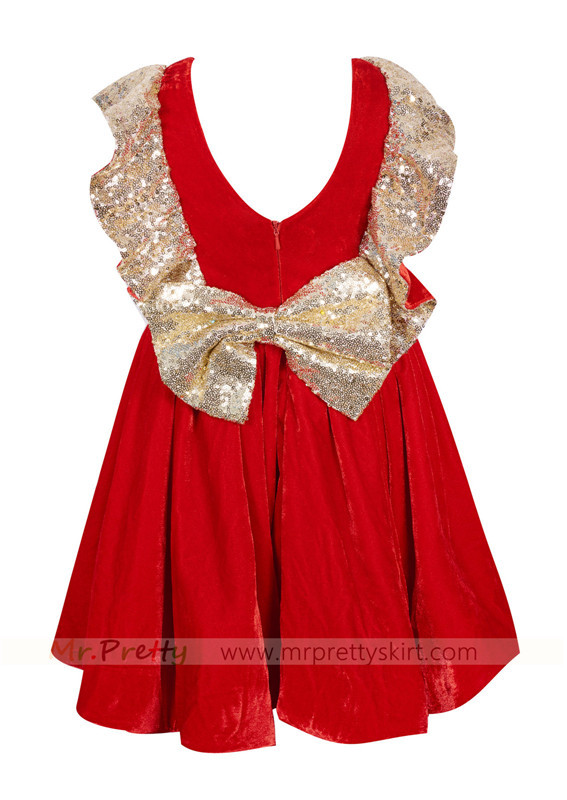 Red Velvet Sequin Flower Girls Dress