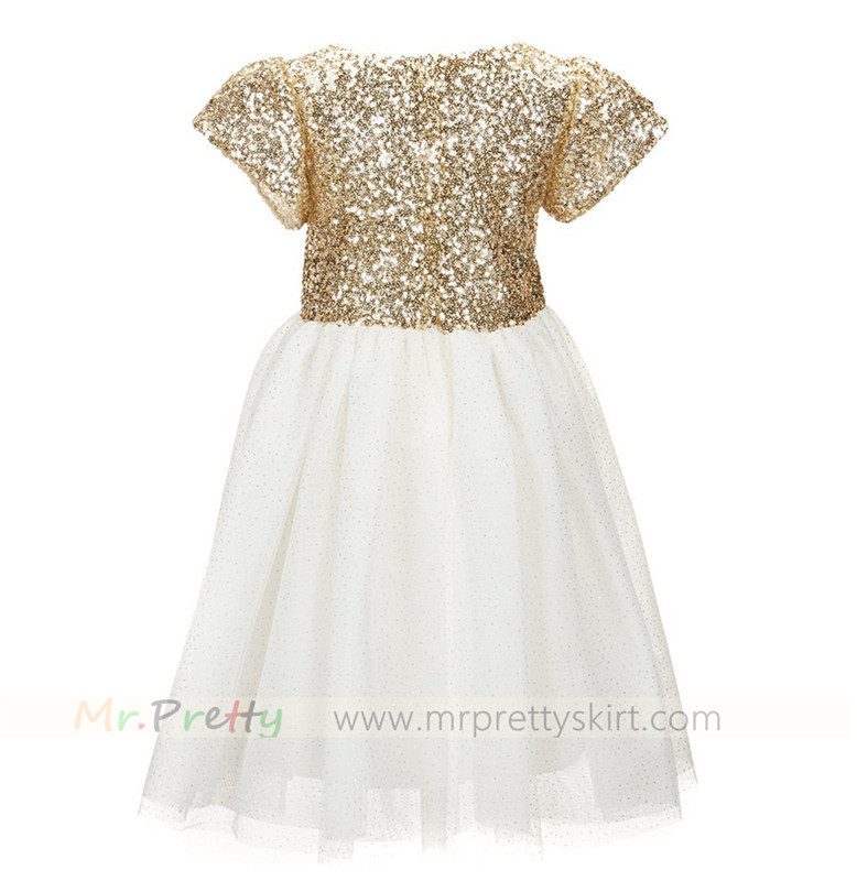 Light Gold Sequin Flower Girls Dress