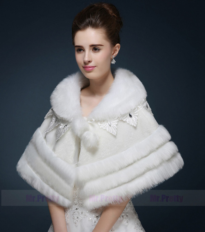 Ivory Beaded Fur Wedding Top Hairy Shawl