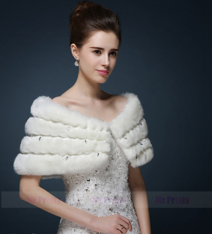 Ivory Beaded Fur Wedding Top Hairy Shawl