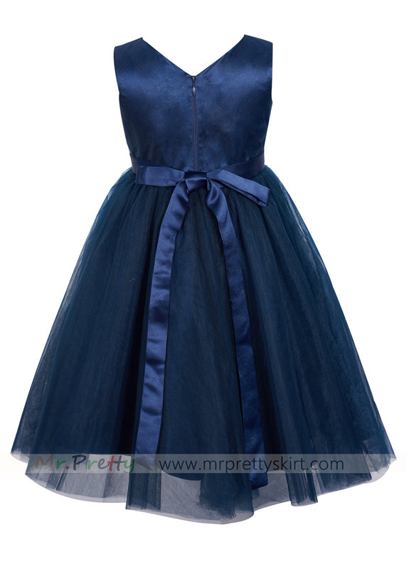 Navy Blue Tulle Flower Girl Dress