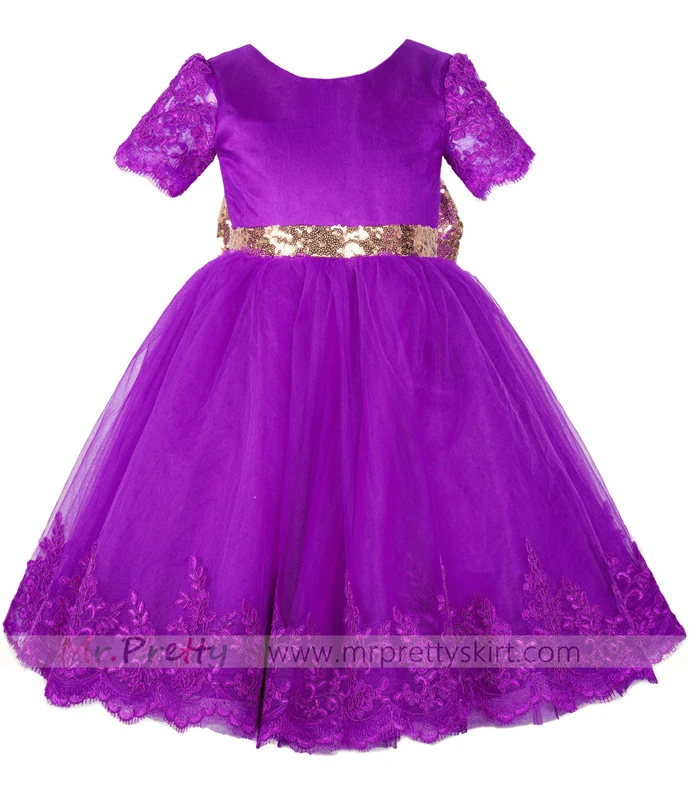 Purple Lace Tulle Flower Girl Dress