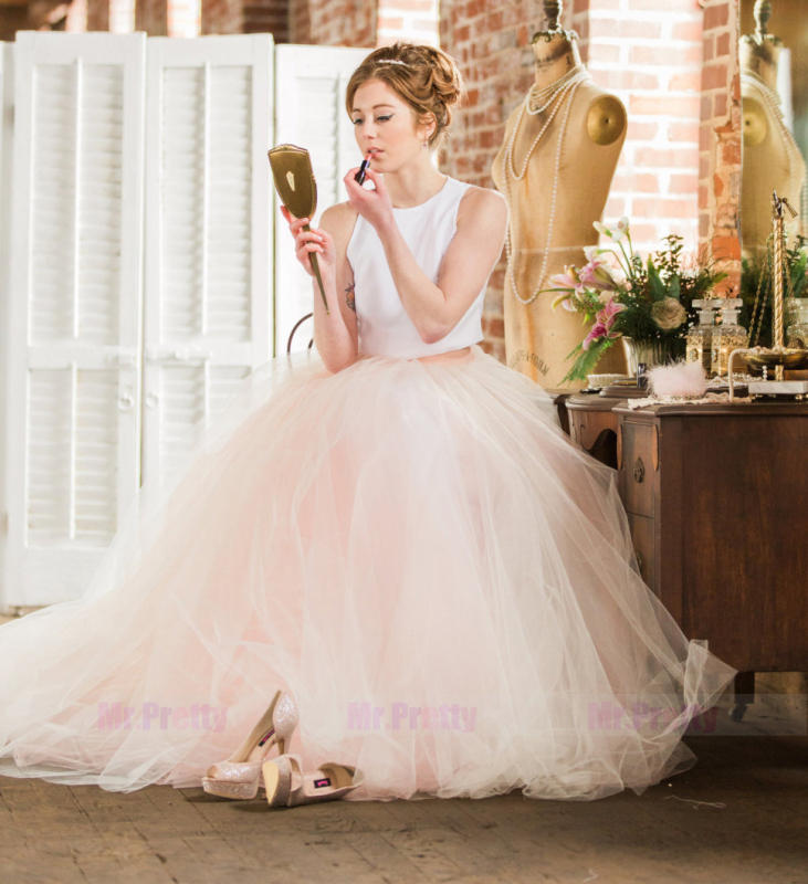 Lavender Champagne Tulle Full Length Wedding Skirt Party Skirt