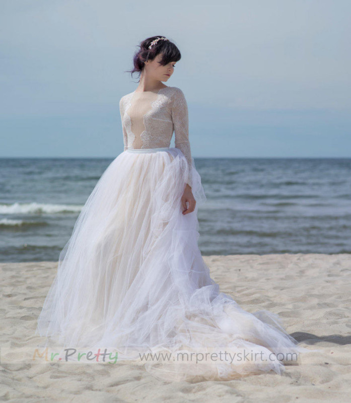 Light Champagne Long Train Wedding Skirt