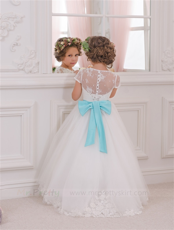 Ivory Lace Tulle Flower Girl Dress Pageant Dress