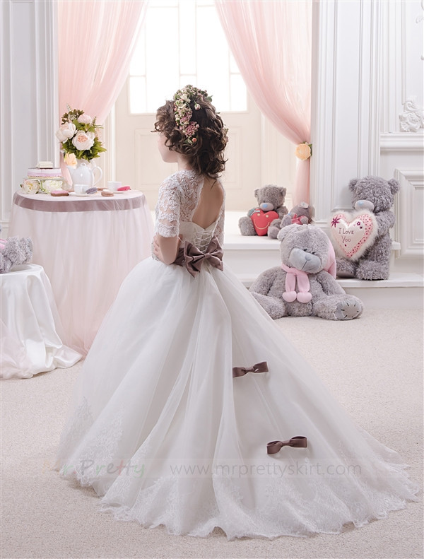 Ivory Lace Tulle Flower Girl Dress Pageant Dress