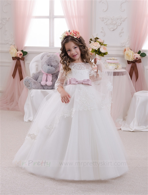 Ivory Lace Tulle Flower Girl Dress Pageant Dress