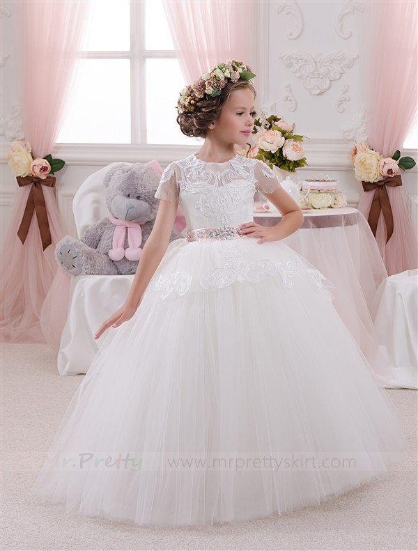 Ivory Lace Tulle Flower Girl Dress Pageant Dress