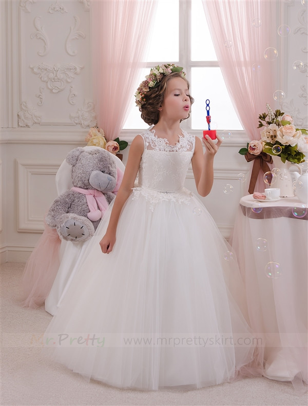 Ivory Tulle HoleBack Flower Girl Dress Pageant Dress