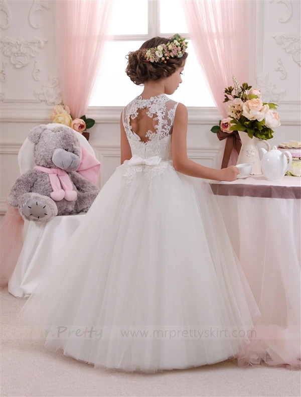 Ivory Tulle HoleBack Flower Girl Dress Pageant Dress