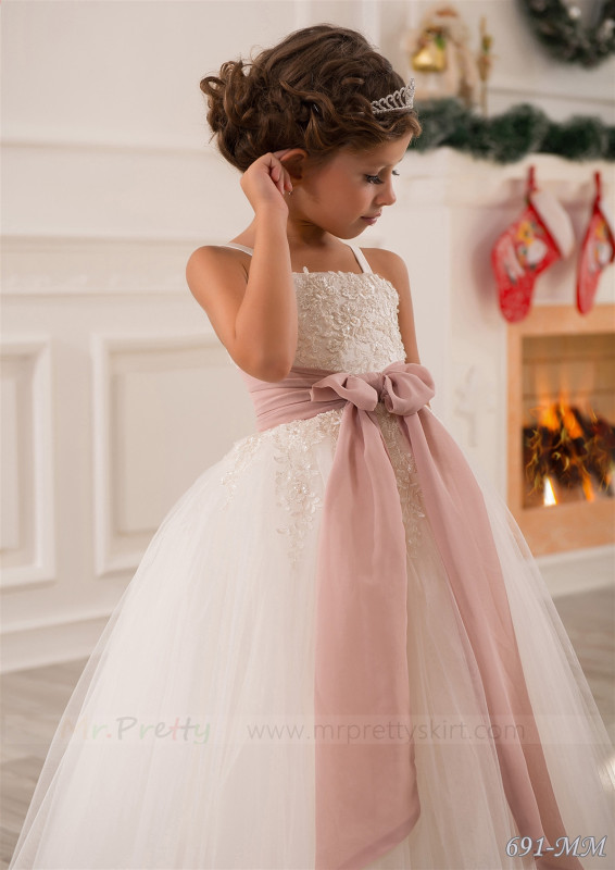 Ivory Lace Tulle Flower Girl Dress Pageant Dress