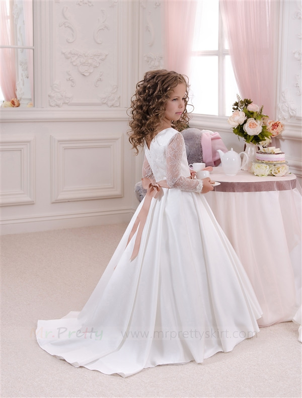 Ivory Satin Flower Girl Dress Pageant Dress