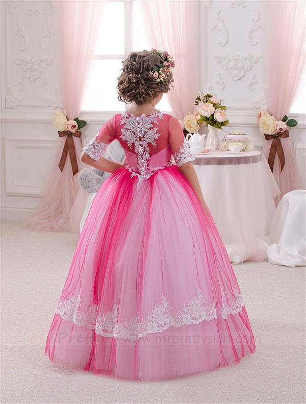 Rose Pink Tulle Flower Girl Dress Pageant Dress