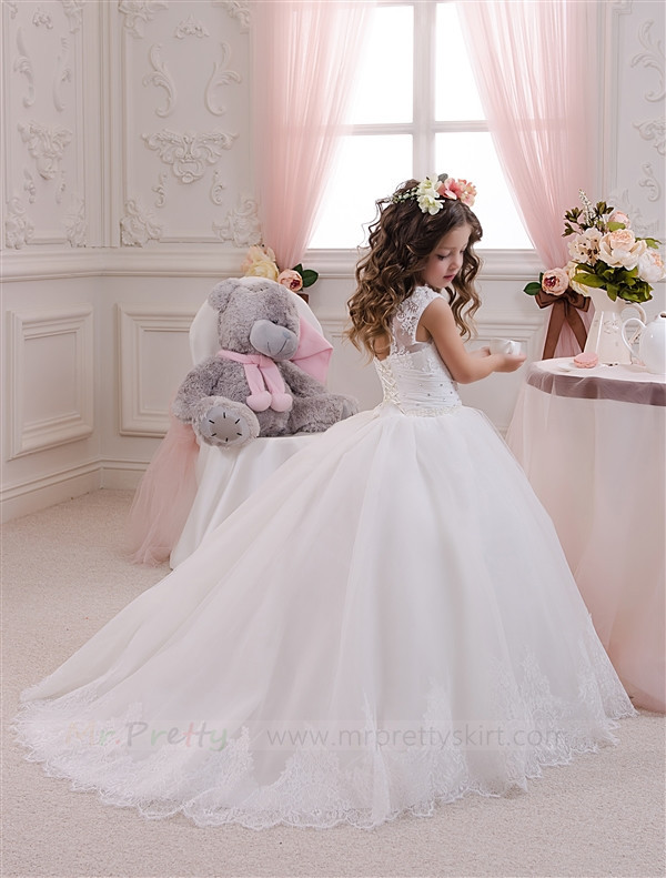 Ivory Lace Tulle Flower Girl Dress Pageant Dress