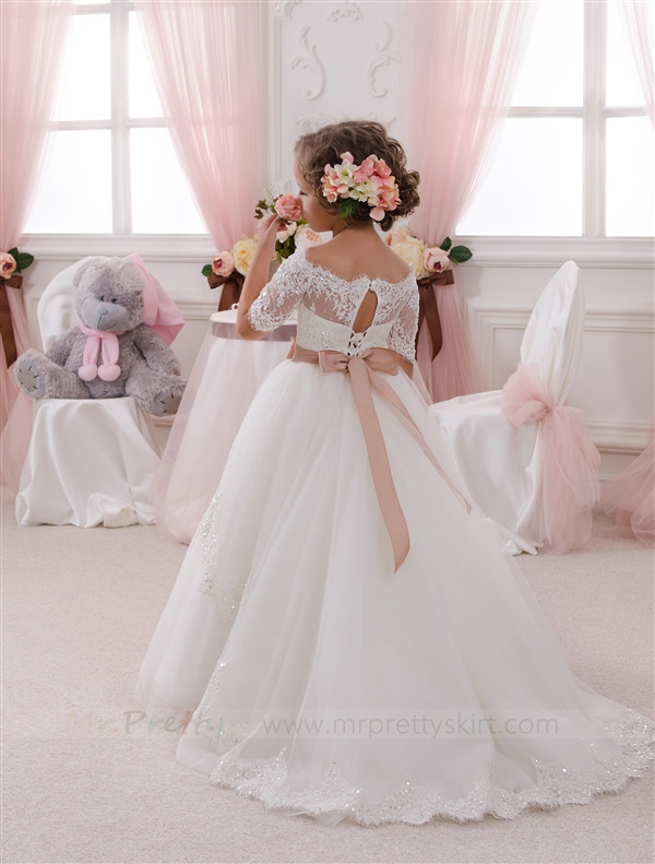 Ivory Lace Flower Girl Dress Pageant Dress