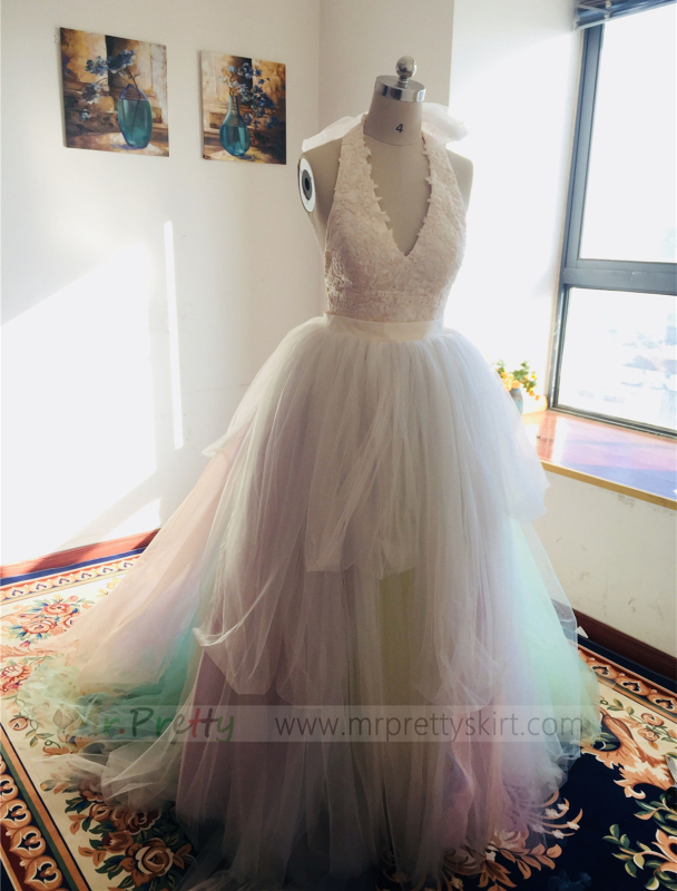 Rainbow Color Long Train Wedding Skirt Bridal Skirt