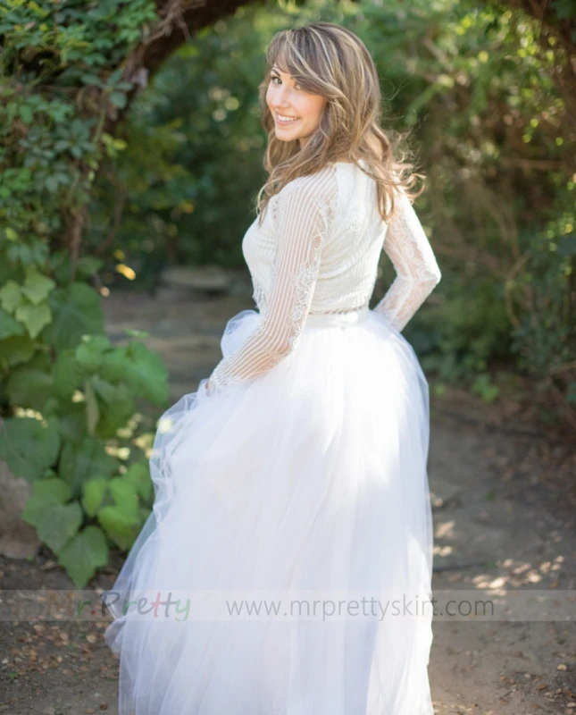 White Tulle Full Wedding Skirt Bridal Skirt 2 Pieces Top