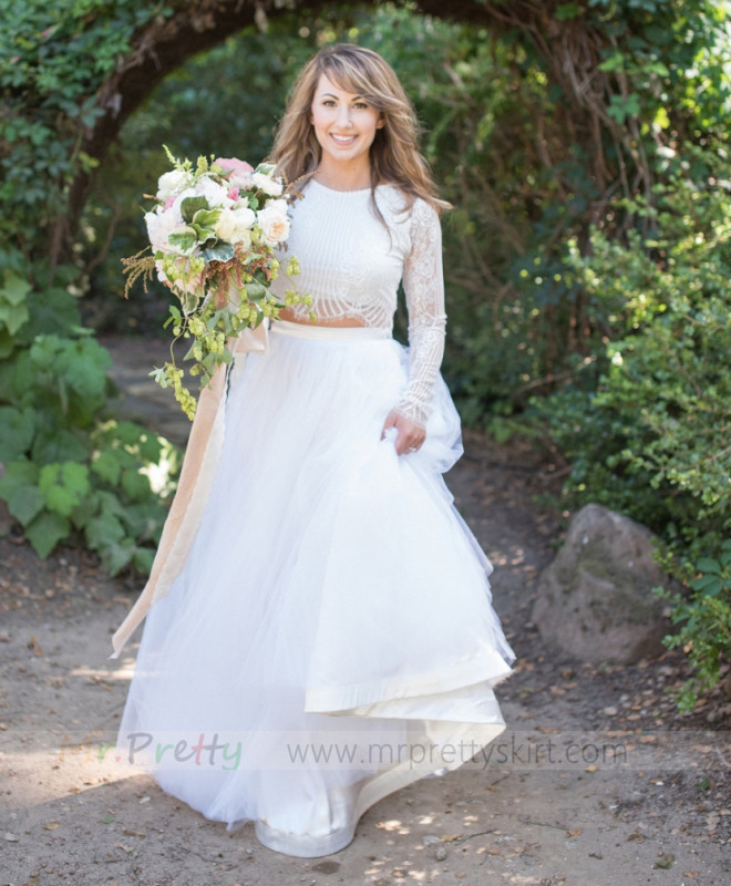 White Tulle Full Wedding Skirt Bridal Skirt 2 Pieces Top