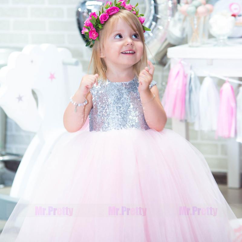 Pink Mother and Kids Wedding Party Dress  Parenting Suit