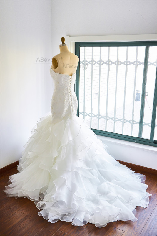 Ivory Organza  Mermaid Bridal Dress Wedding Gown