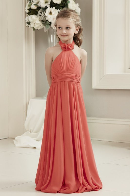 Coral chiffon Flower Girl Dress Junior Bridesmaid Dress