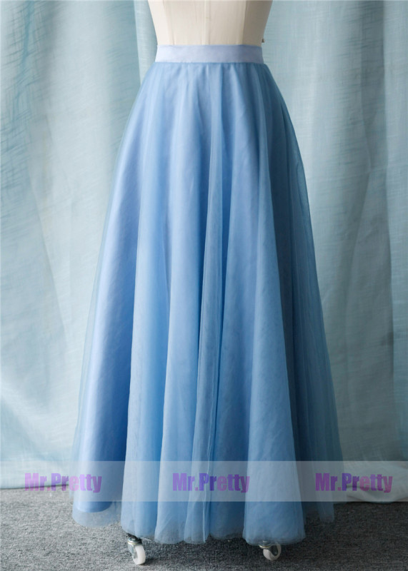 Dusty Blue Long Tulle Skirt Party Bridesmaid Skirts