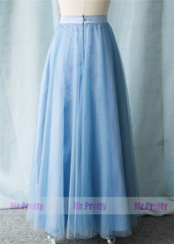 Dusty Blue Long Tulle Skirt Party Bridesmaid Skirts