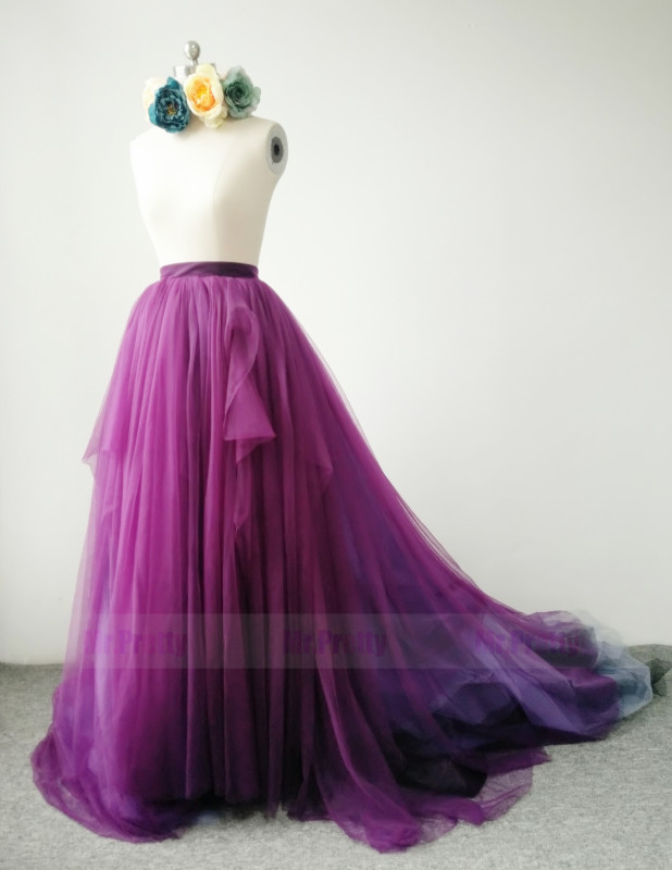 Mixed Color Long Train Skirt Parenting Bridal Skirt