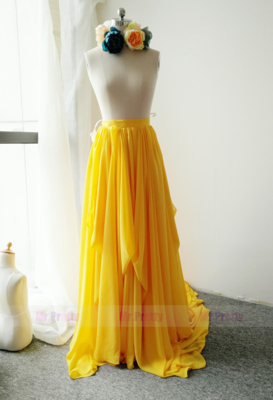 Yellow Color Long Train Skirt Chiffon Skirt