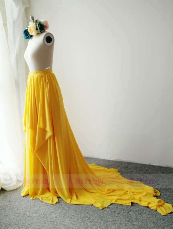 Yellow Color Long Train Skirt Chiffon Skirt