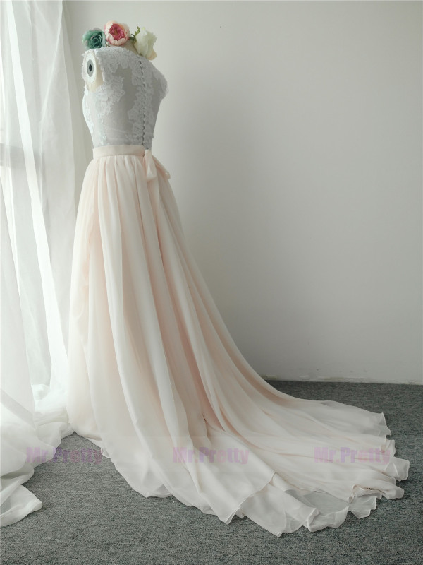 Blush Color Long Train Skirt Silk Chiffon Skirt