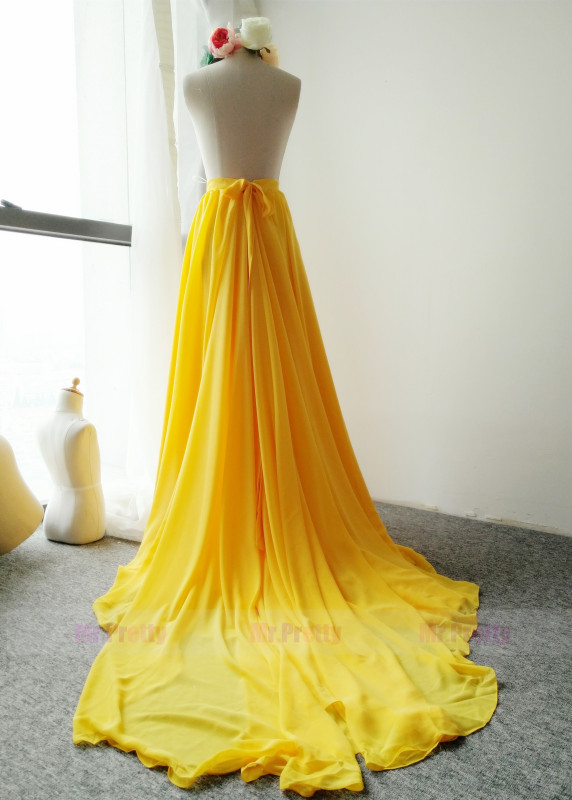 Blush Color Long Train Skirt Silk Chiffon Skirt