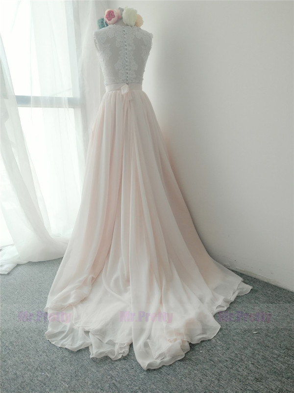 Blush Color Long Train Skirt Silk Chiffon Skirt