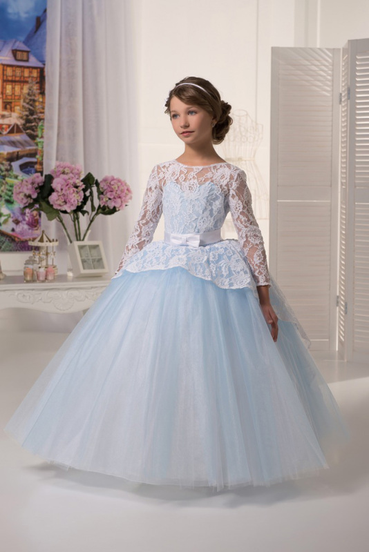 Light blue Lace Tulle Flower Girl Dress Girls Party Dress